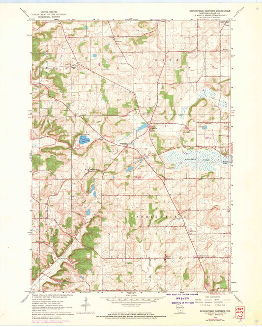 Classic USGS Springfield Corners Wisconsin 7.5'x7.5' Topo Map Image
