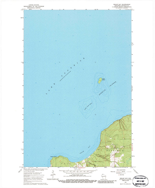 Classic USGS Mawikwe Bay Wisconsin 7.5'x7.5' Topo Map Image