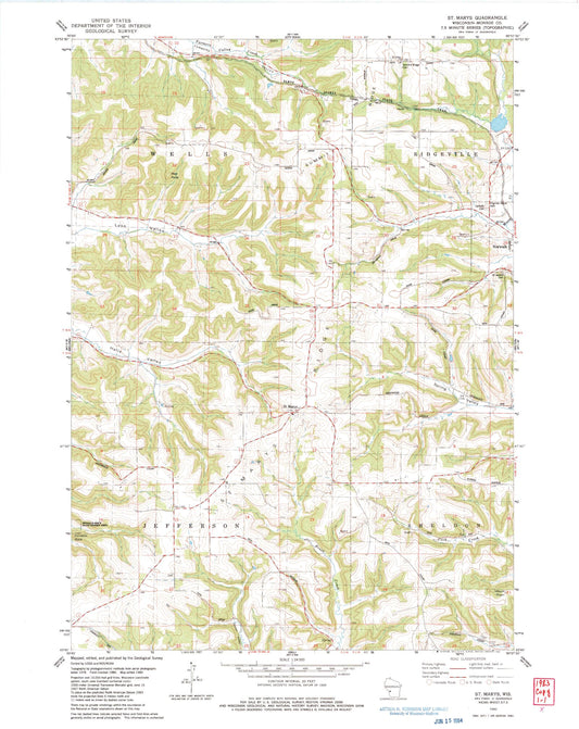 Classic USGS Saint Marys Wisconsin 7.5'x7.5' Topo Map Image