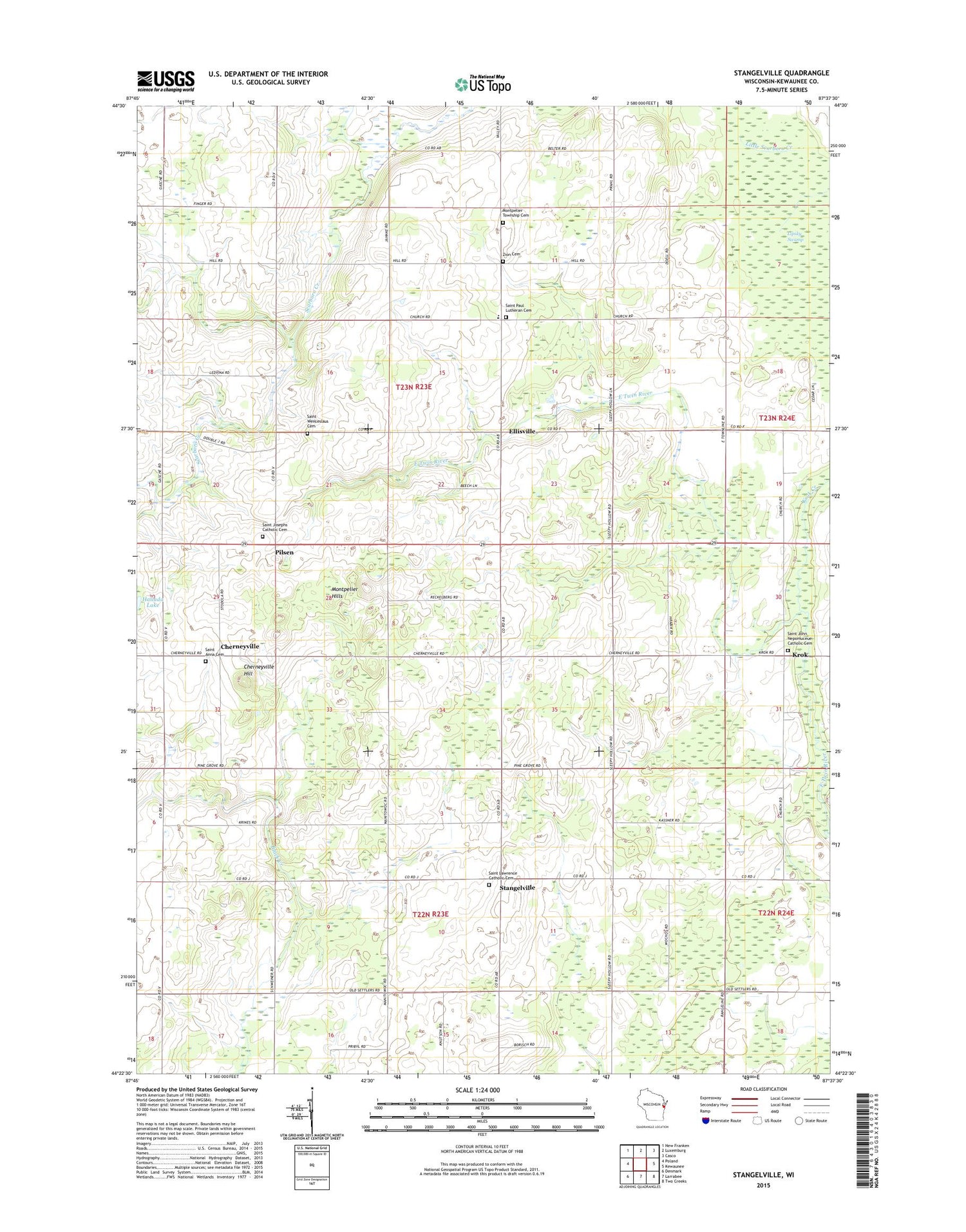 Stangelville Wisconsin US Topo Map Image