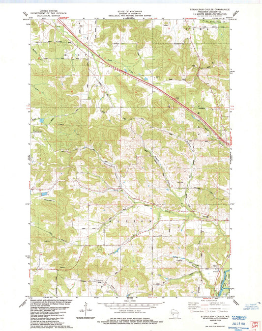 Classic USGS Stenulson Coulee Wisconsin 7.5'x7.5' Topo Map Image