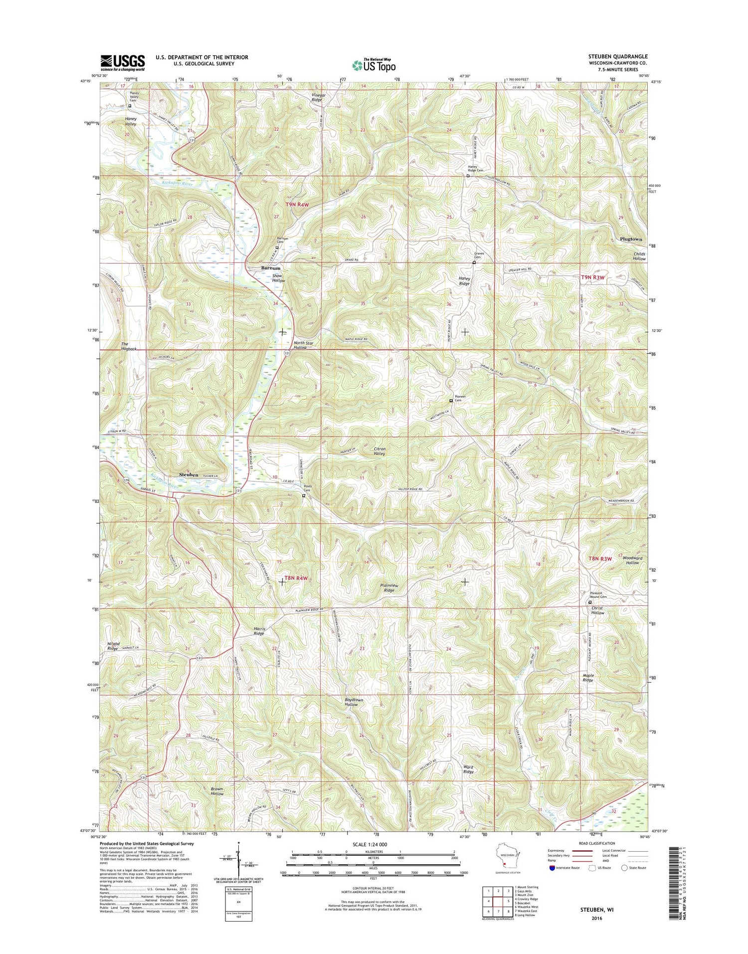 Steuben Wisconsin US Topo Map Image