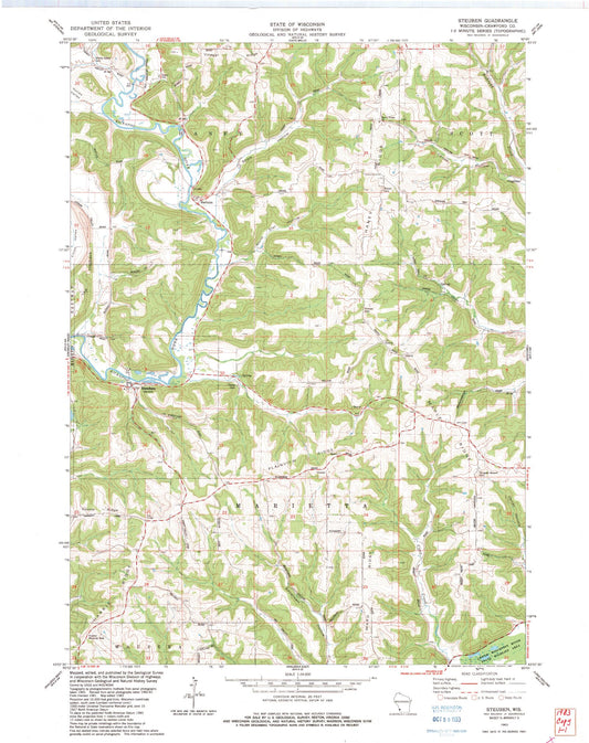 Classic USGS Steuben Wisconsin 7.5'x7.5' Topo Map Image
