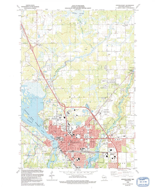 Classic USGS Stevens Point Wisconsin 7.5'x7.5' Topo Map Image