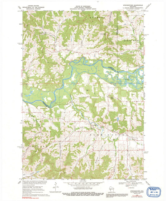 Classic USGS Stevenstown Wisconsin 7.5'x7.5' Topo Map Image