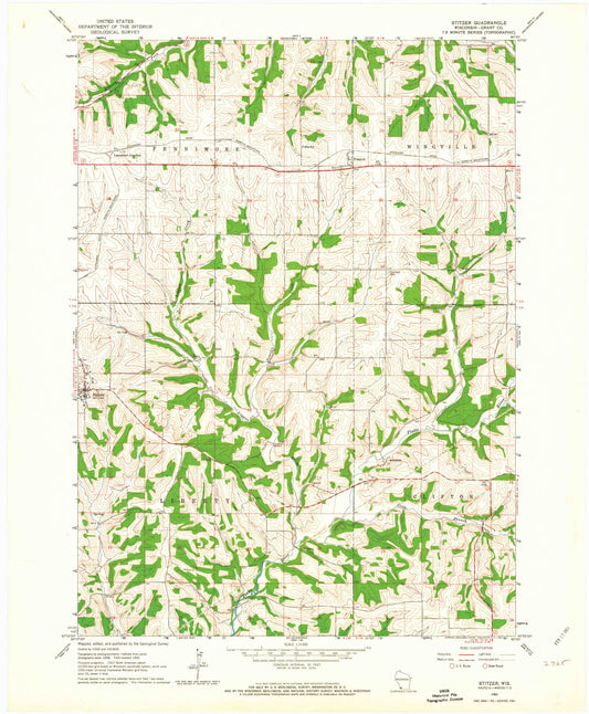 Classic USGS Stitzer Wisconsin 7.5'x7.5' Topo Map Image