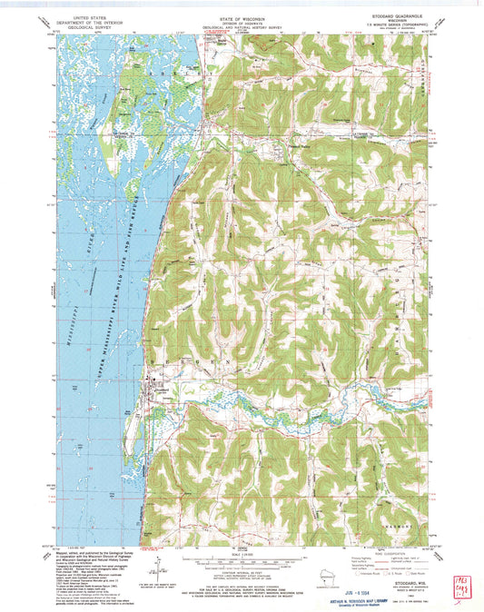 Classic USGS Stoddard Wisconsin 7.5'x7.5' Topo Map Image