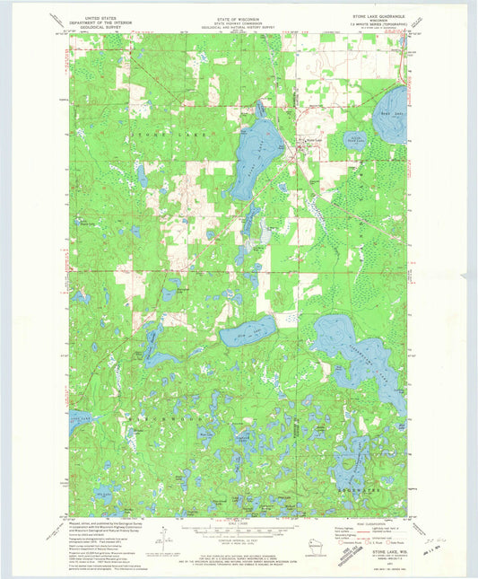 Classic USGS Stone Lake Wisconsin 7.5'x7.5' Topo Map Image