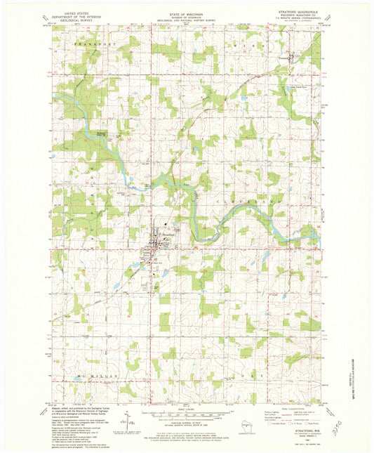 Classic USGS Stratford Wisconsin 7.5'x7.5' Topo Map Image