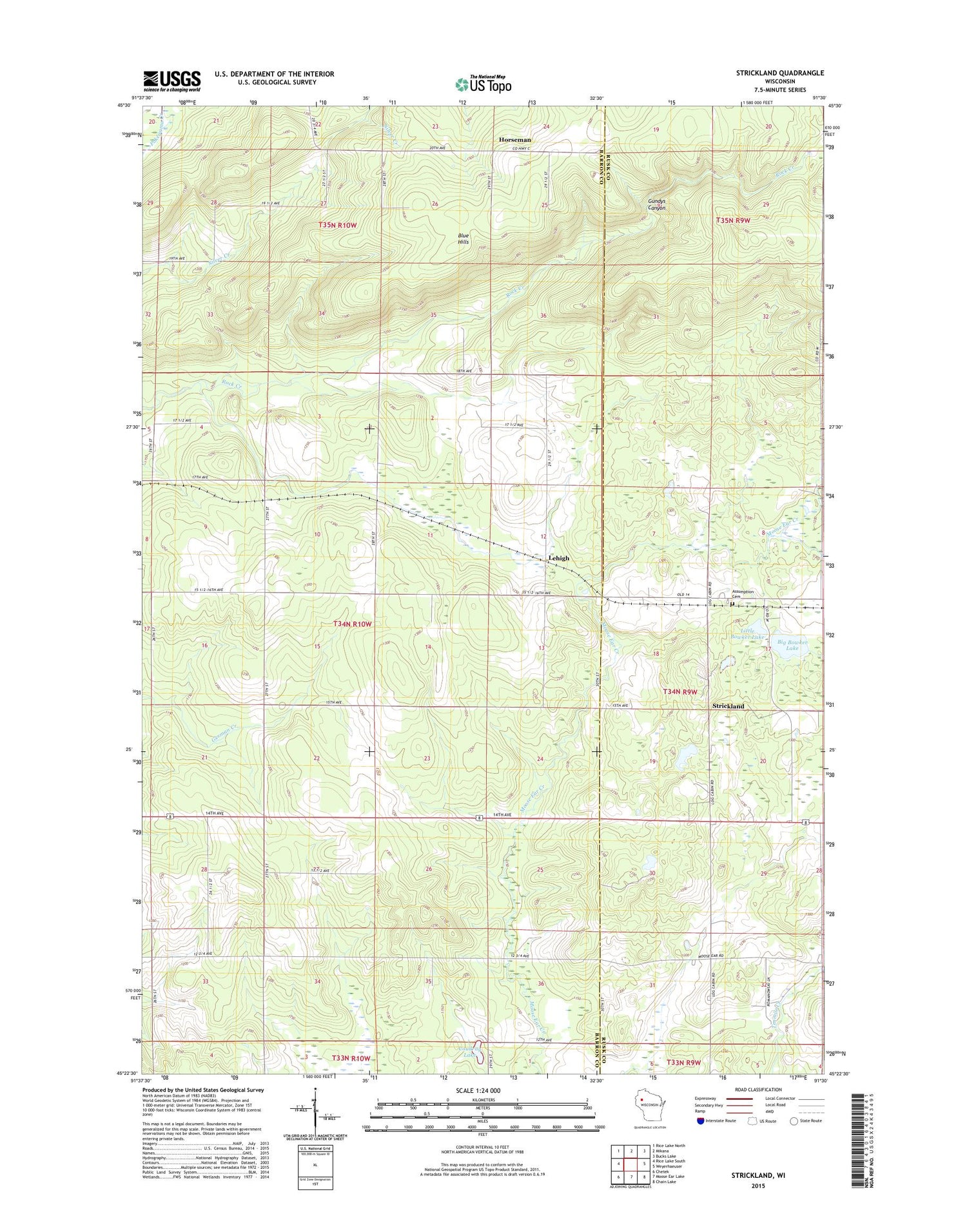 Strickland Wisconsin US Topo Map Image