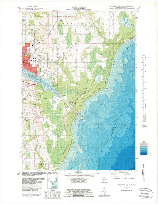 Classic USGS Sturgeon Bay East Wisconsin 7.5'x7.5' Topo Map Image