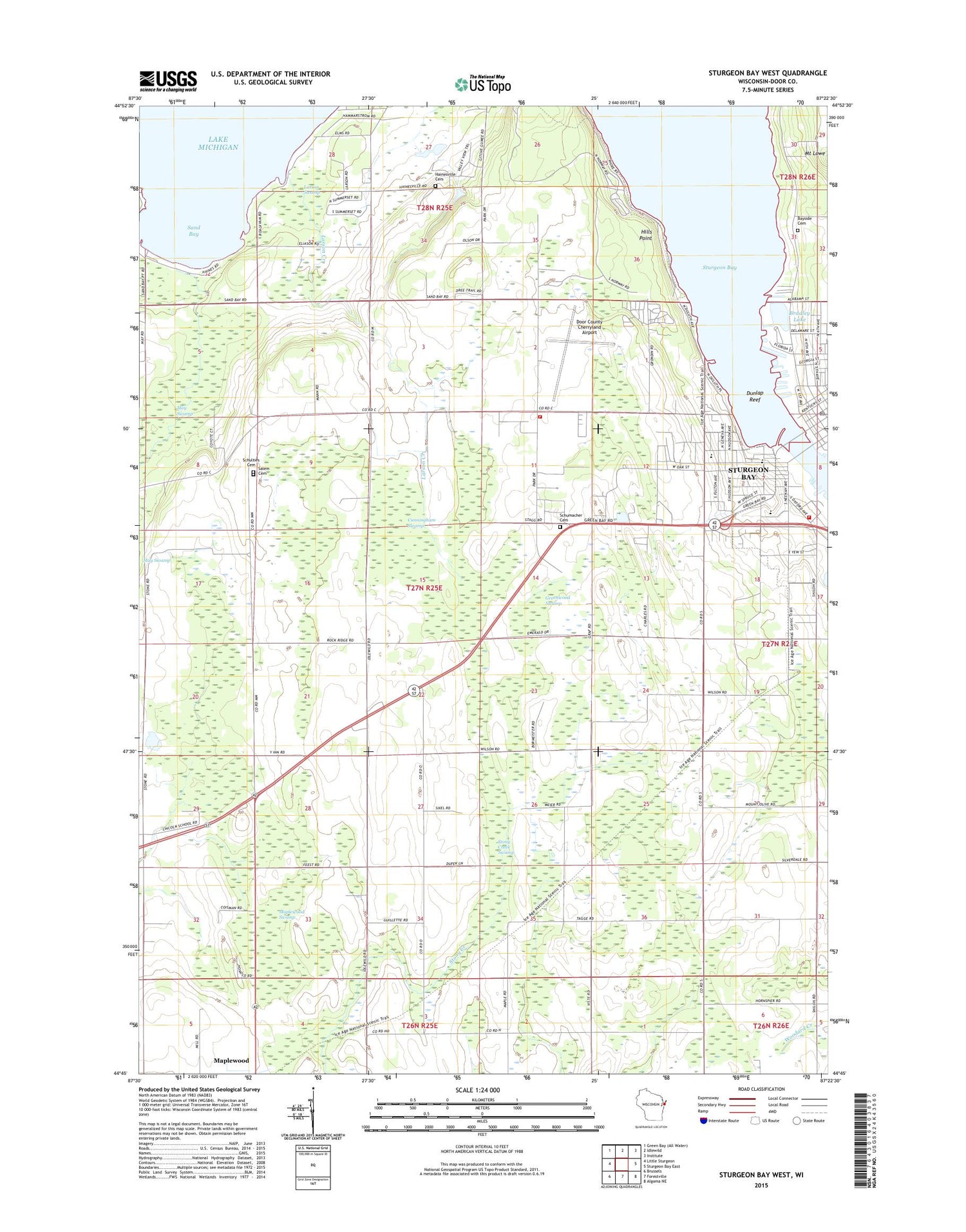 Sturgeon Bay West Wisconsin US Topo Map Image