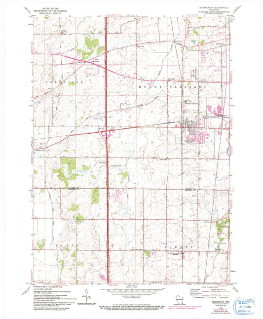 Classic USGS Sturtevant Wisconsin 7.5'x7.5' Topo Map Image