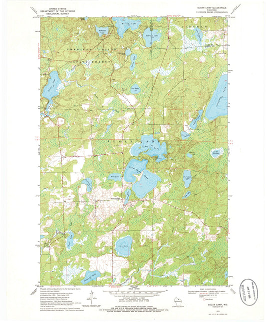 Classic USGS Sugar Camp Wisconsin 7.5'x7.5' Topo Map Image
