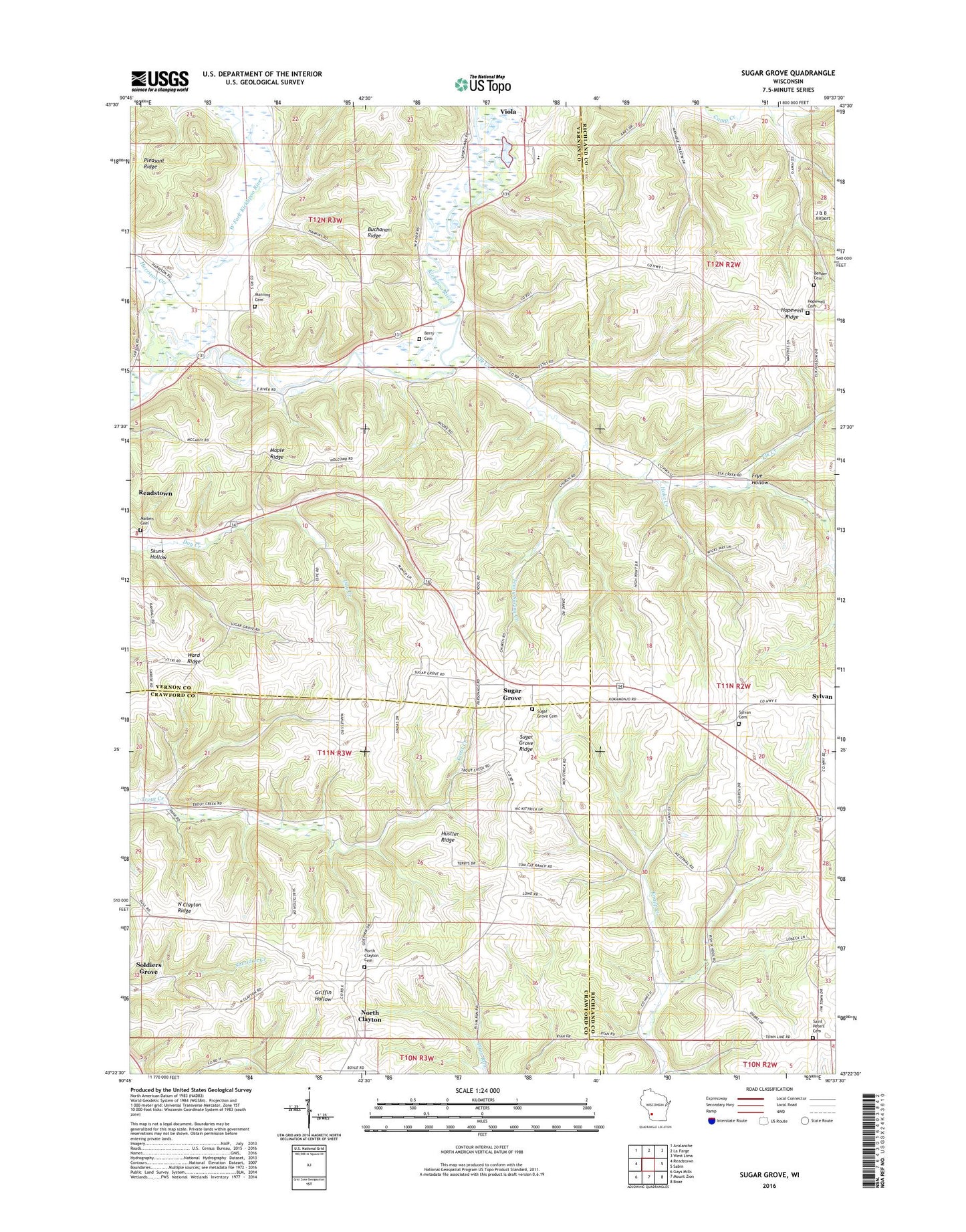 Sugar Grove Wisconsin US Topo Map Image