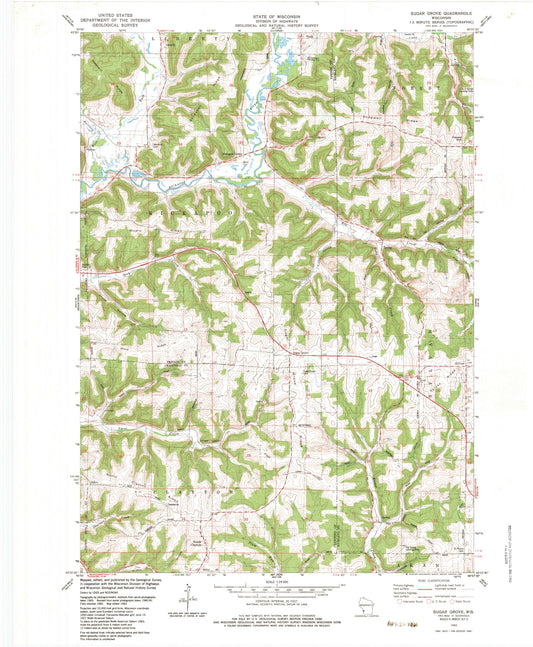 Classic USGS Sugar Grove Wisconsin 7.5'x7.5' Topo Map Image