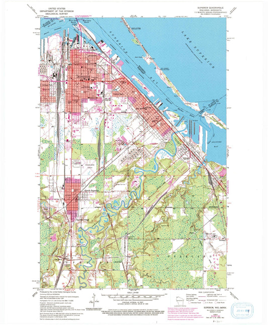 Classic USGS Superior Wisconsin 7.5'x7.5' Topo Map Image