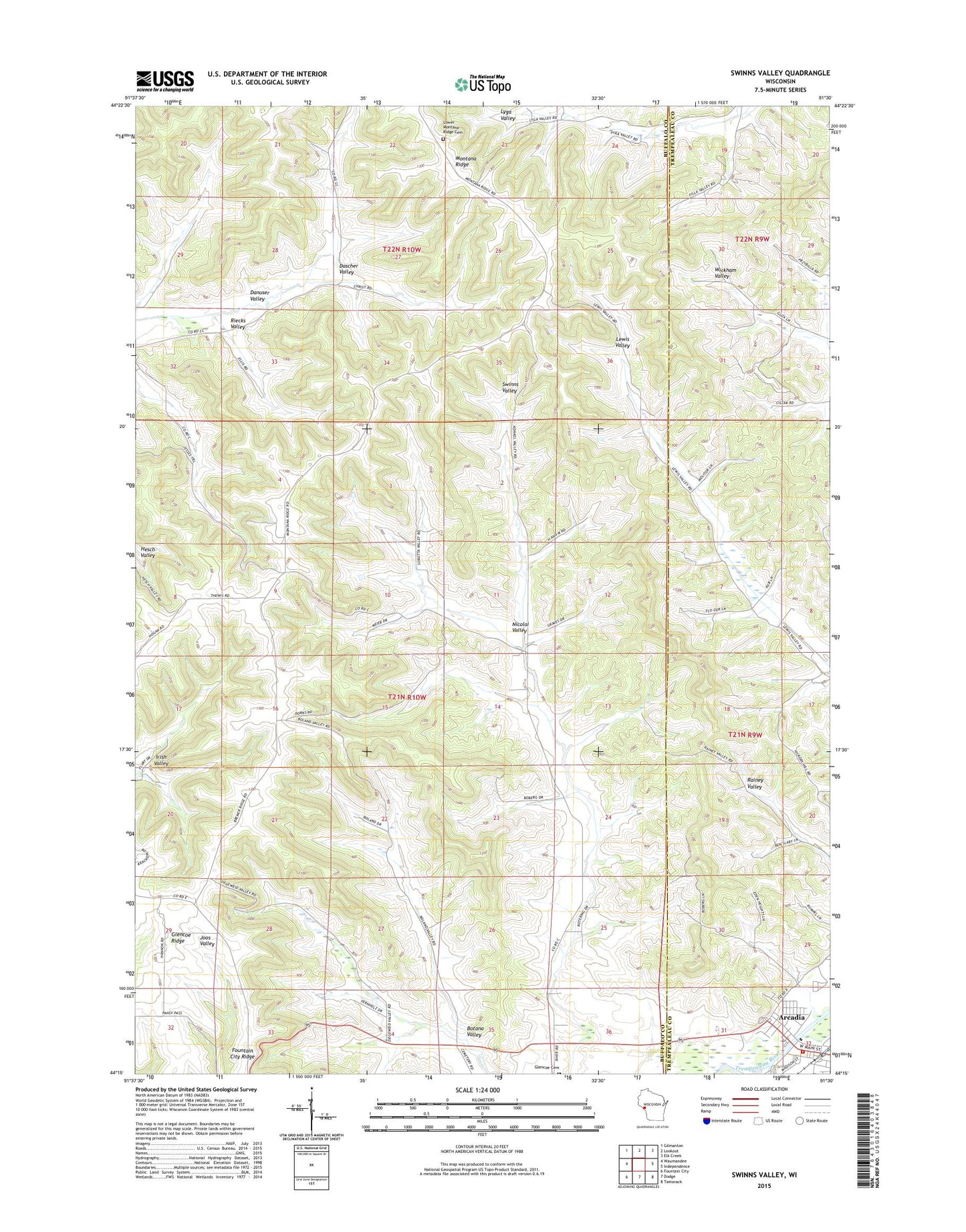 Swinns Valley Wisconsin US Topo Map Image