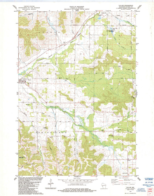 Classic USGS Taylor Wisconsin 7.5'x7.5' Topo Map Image