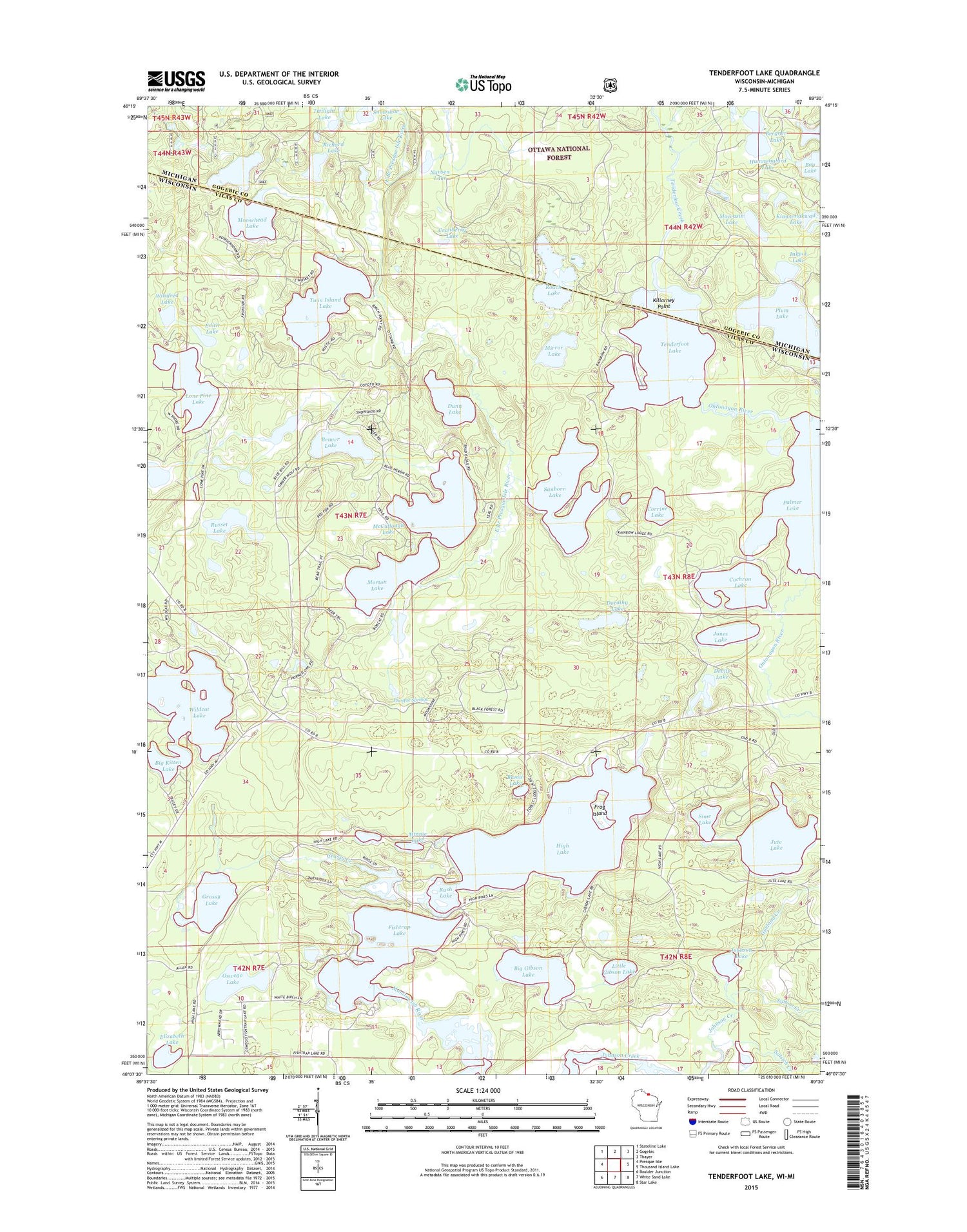 Tenderfoot Lake Wisconsin US Topo Map Image