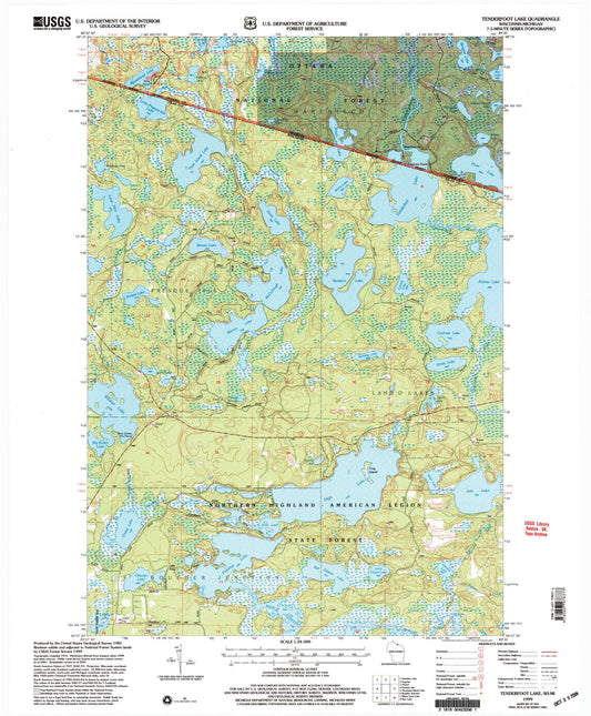 Classic USGS Tenderfoot Lake Wisconsin 7.5'x7.5' Topo Map Image