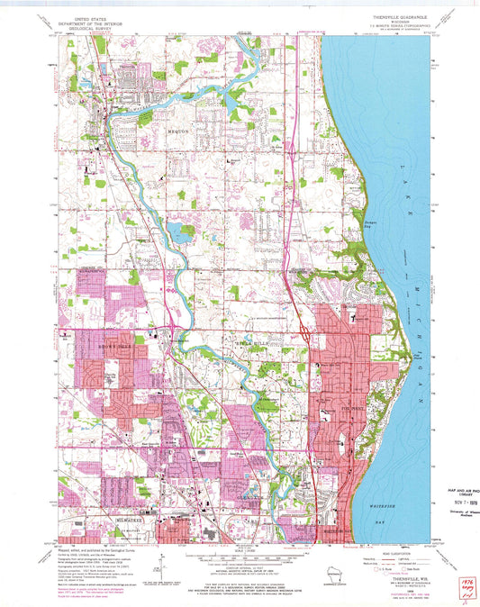 Classic USGS Thiensville Wisconsin 7.5'x7.5' Topo Map Image