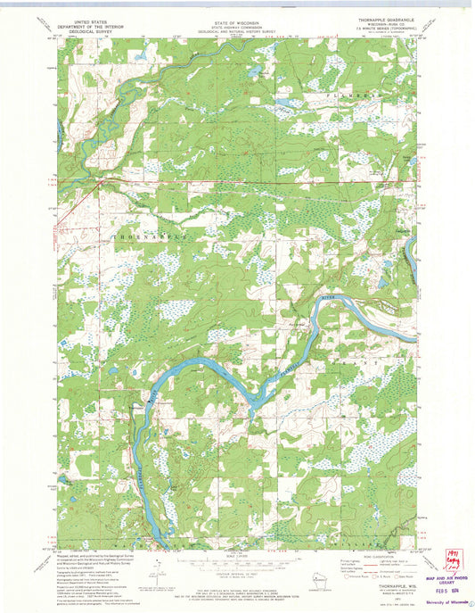 Classic USGS Thornapple Wisconsin 7.5'x7.5' Topo Map Image