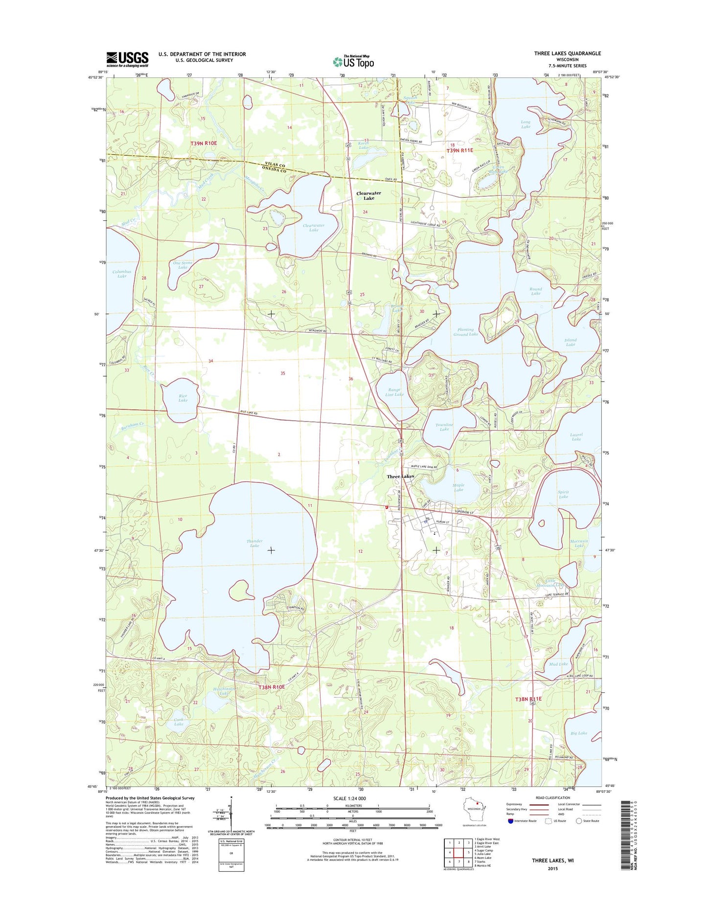 Three Lakes Wisconsin US Topo Map Image
