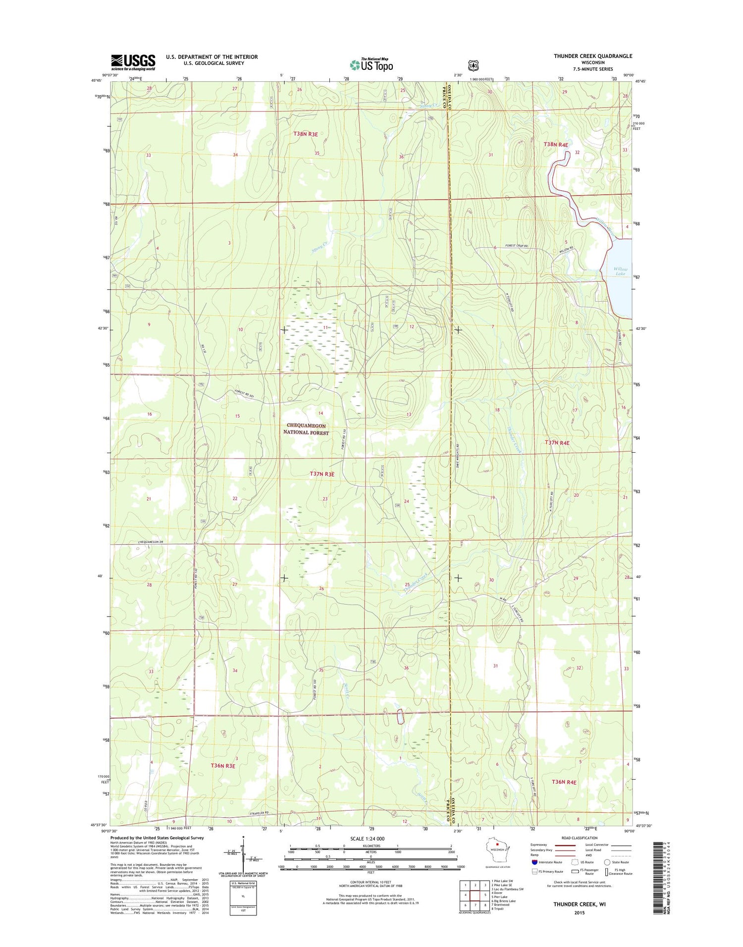 Thunder Creek Wisconsin US Topo Map Image