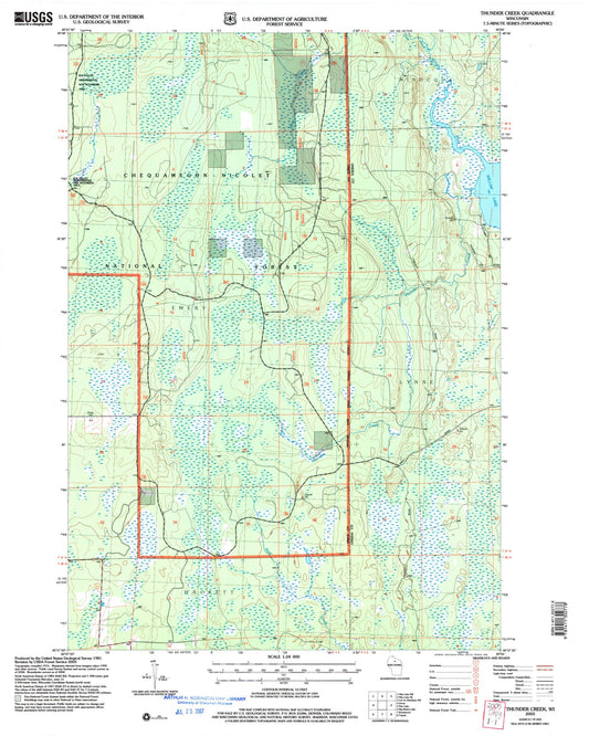Classic USGS Thunder Creek Wisconsin 7.5'x7.5' Topo Map Image