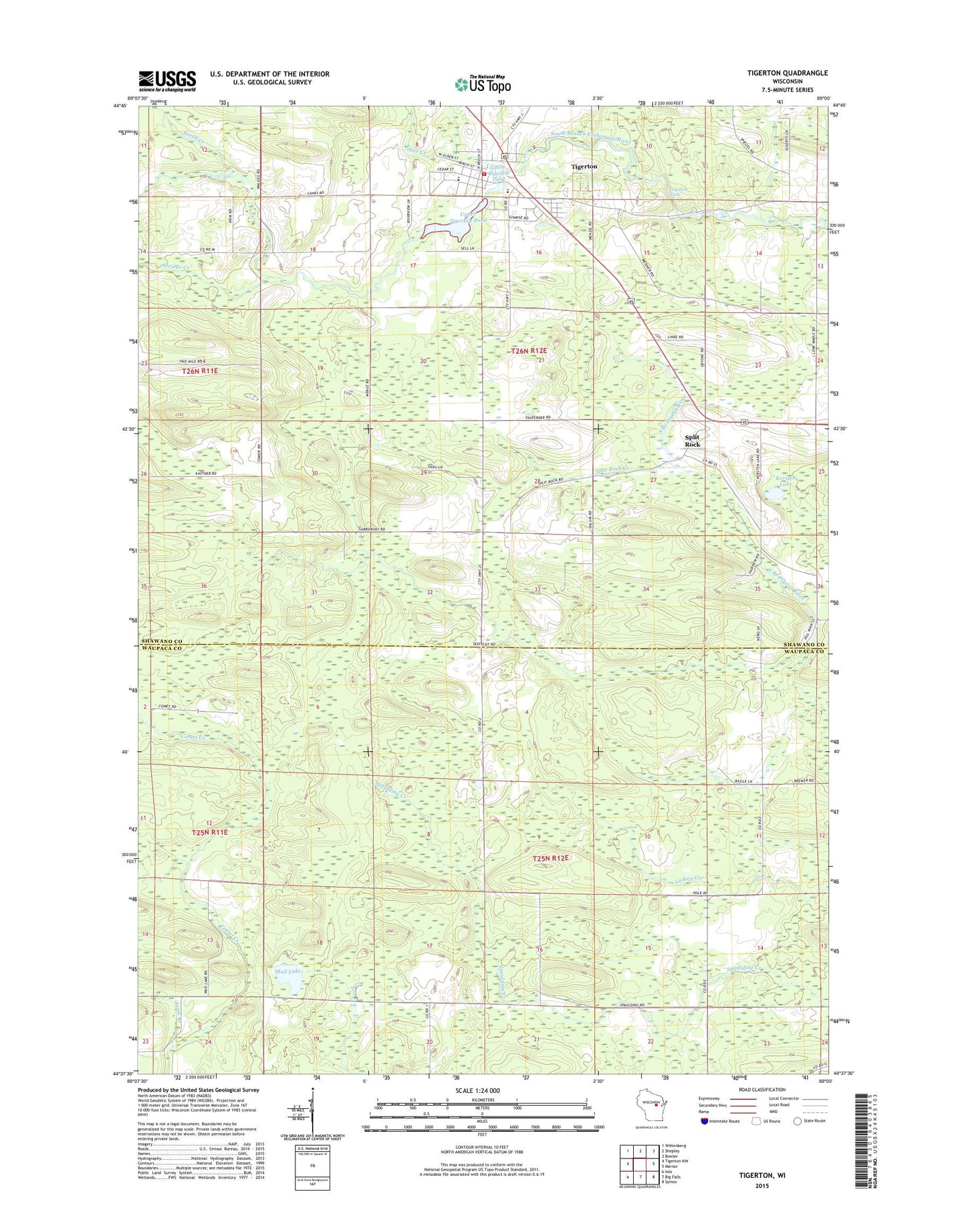 Tigerton Wisconsin US Topo Map Image
