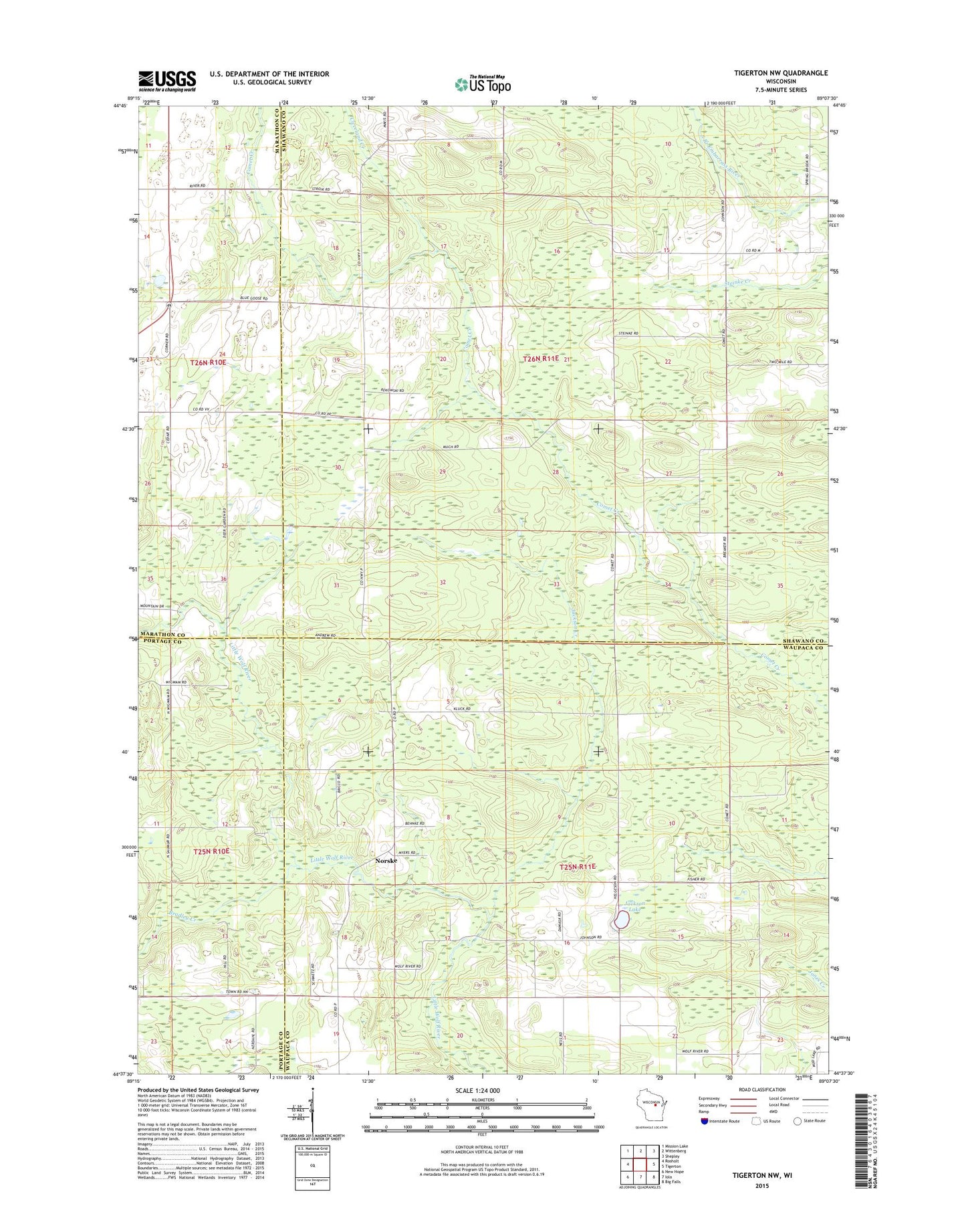 Tigerton NW Wisconsin US Topo Map Image