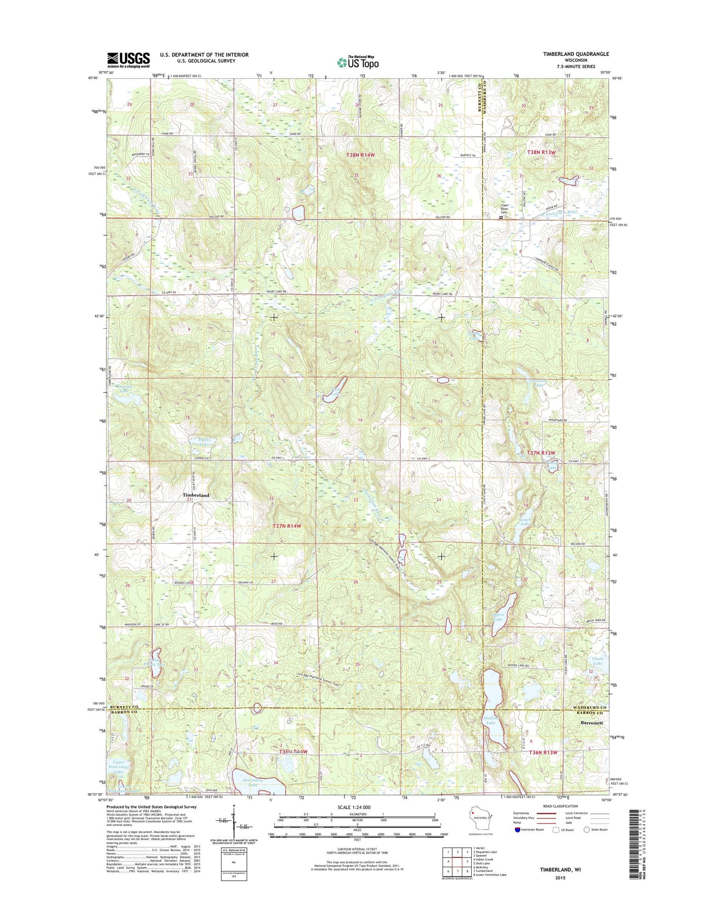 Timberland Wisconsin US Topo Map Image