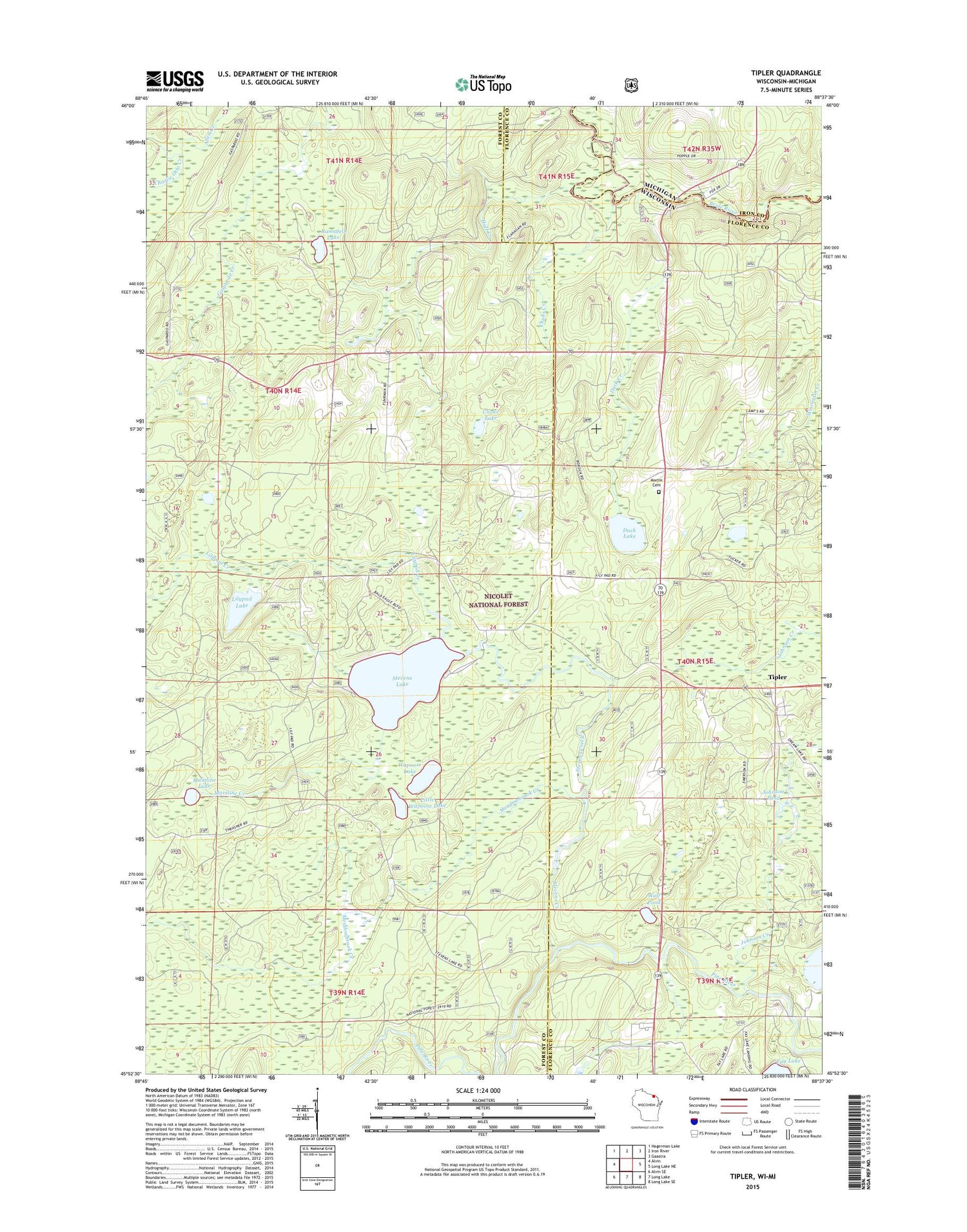 Tipler Wisconsin US Topo Map Image