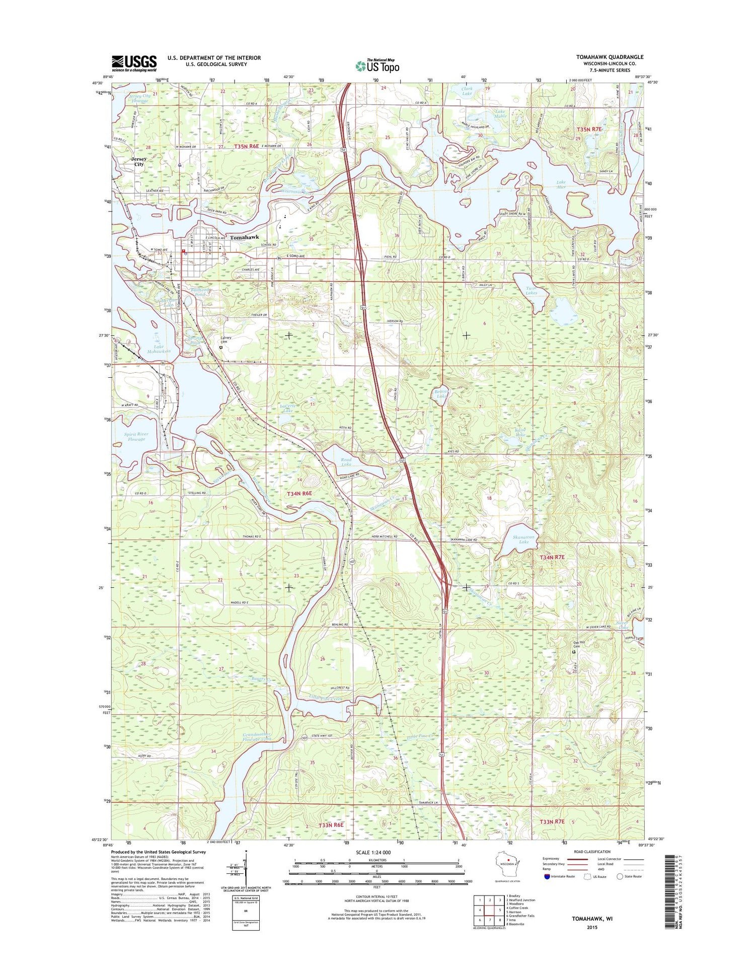 Tomahawk Wisconsin US Topo Map Image