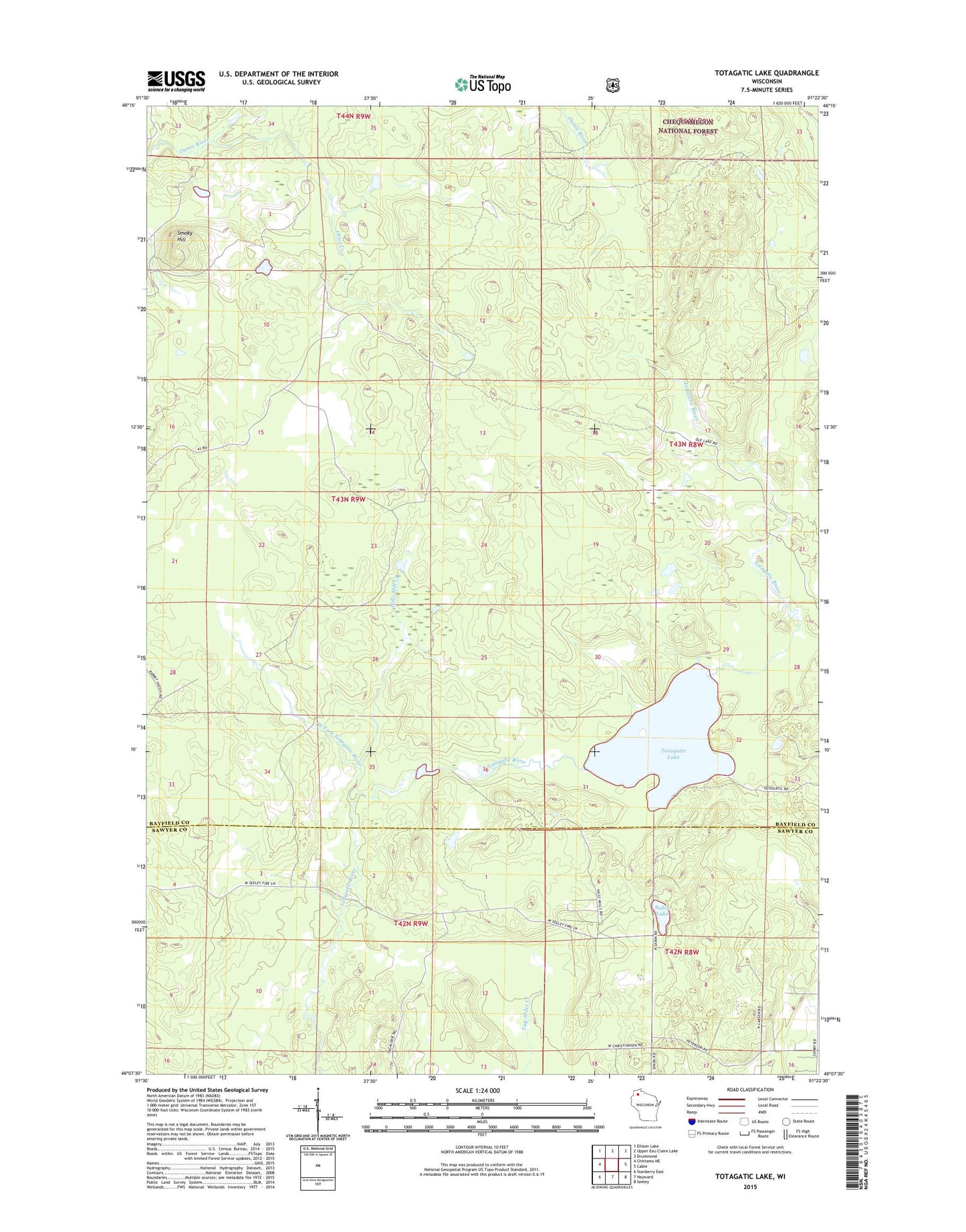 Totagatic Lake Wisconsin US Topo Map Image