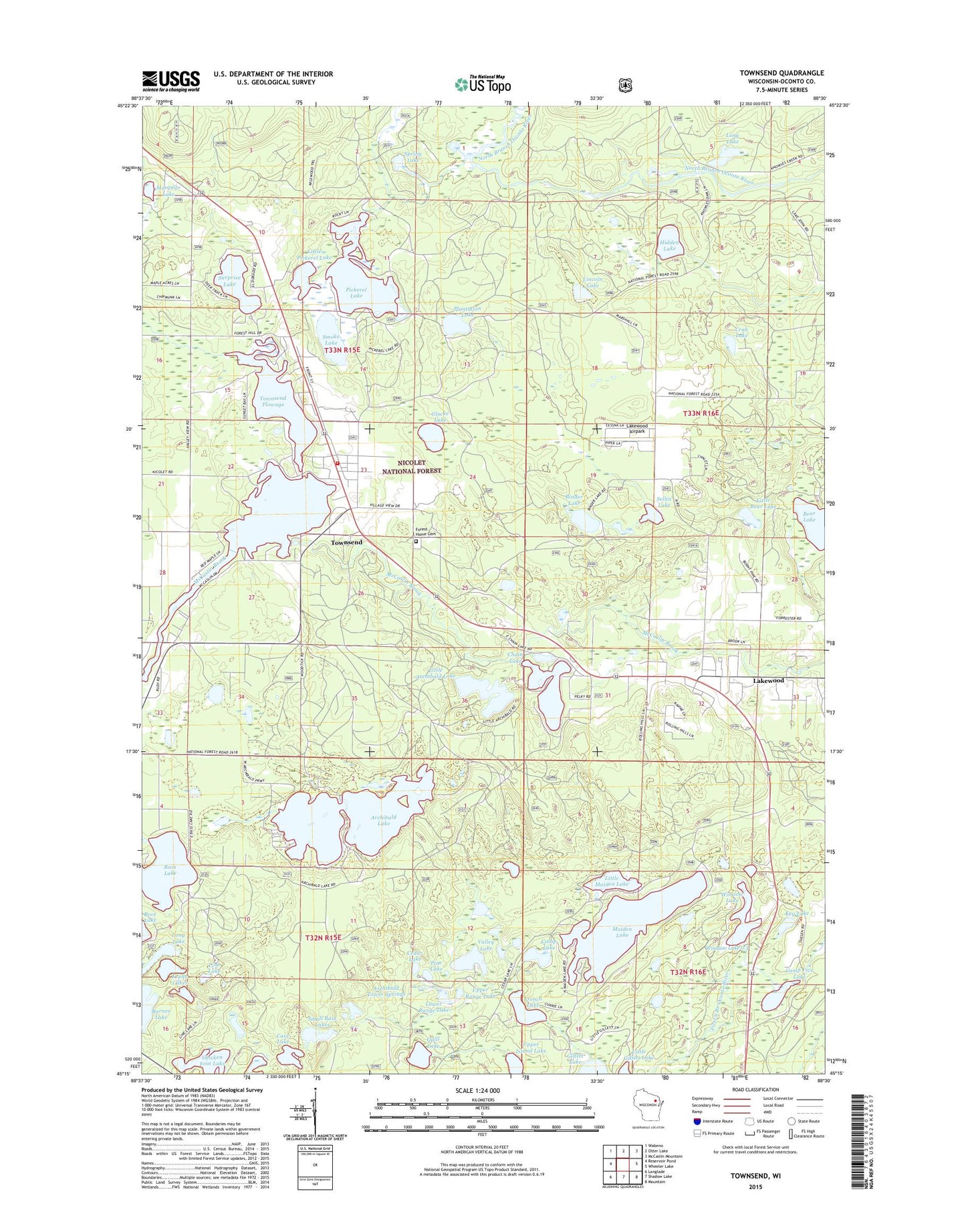 Townsend Wisconsin US Topo Map Image