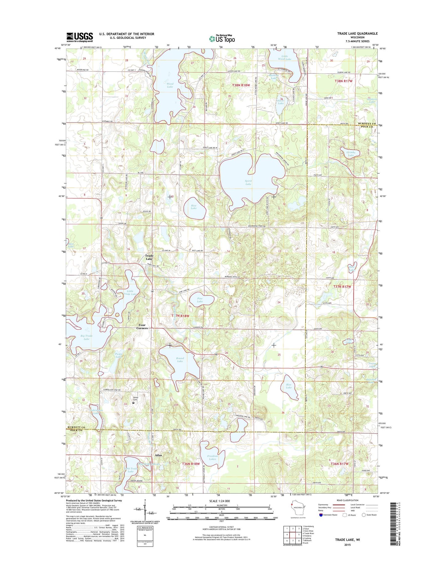 Trade Lake Wisconsin US Topo Map Image