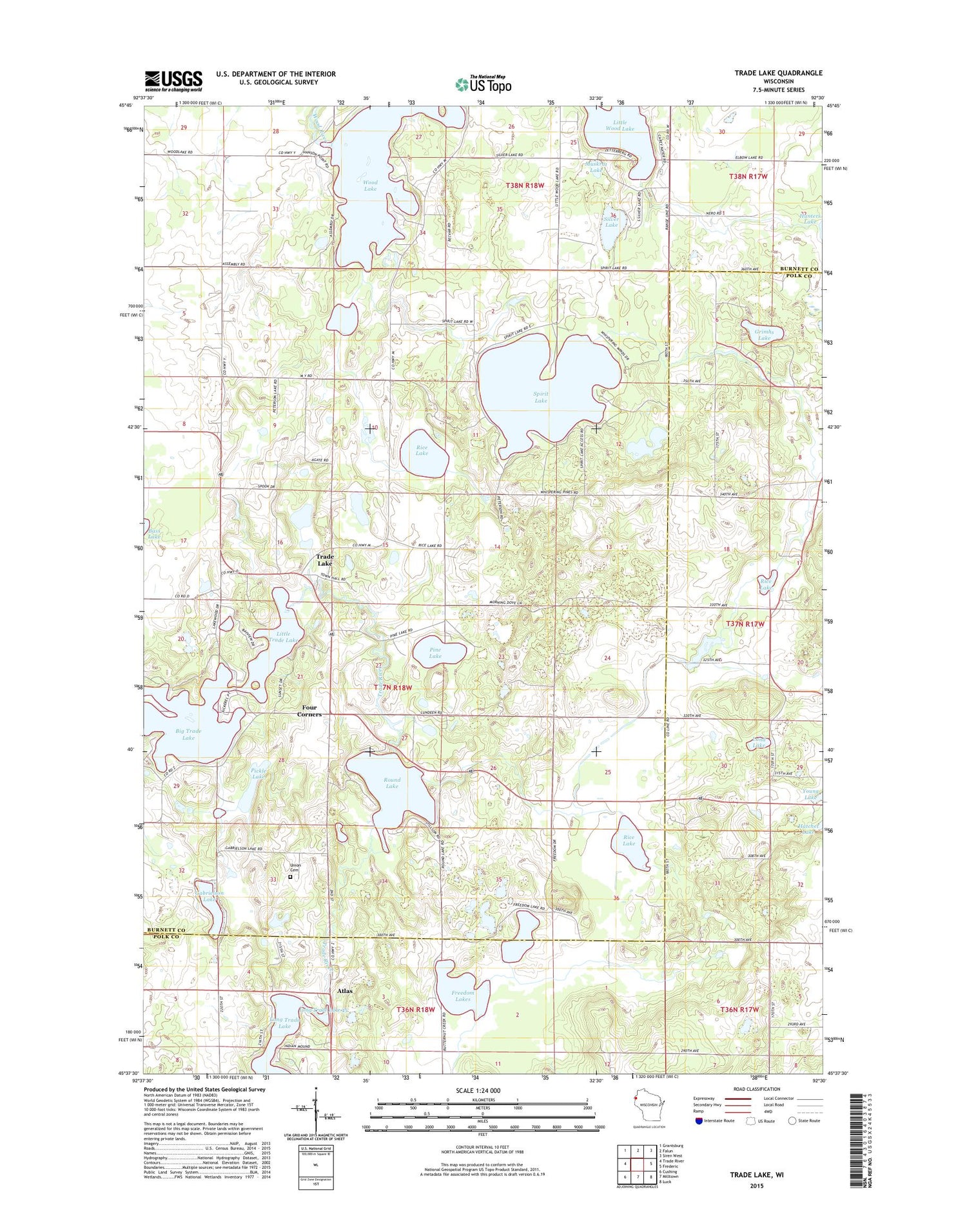 Trade Lake Wisconsin US Topo Map Image