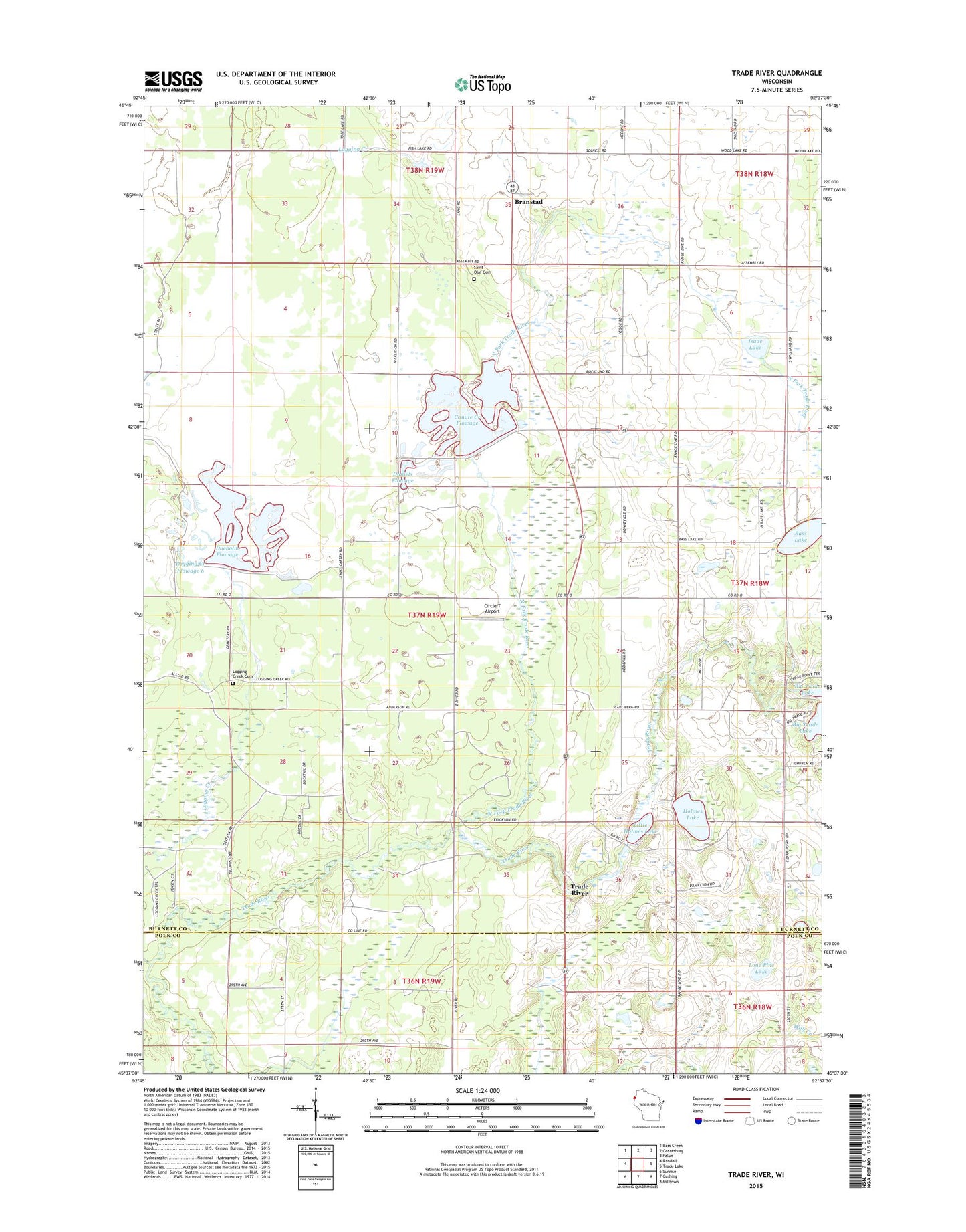 Trade River Wisconsin US Topo Map Image