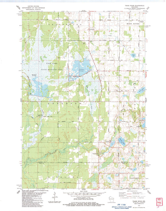 Classic USGS Trade River Wisconsin 7.5'x7.5' Topo Map Image