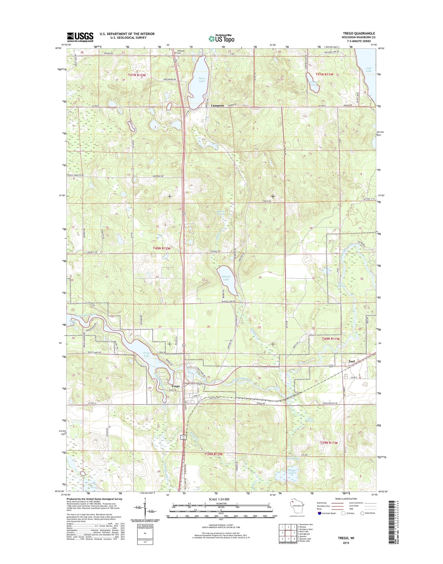 Trego Wisconsin US Topo Map Image