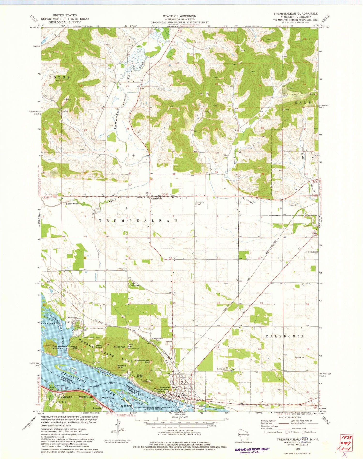 Classic USGS Trempealeau Wisconsin 7.5'x7.5' Topo Map Image