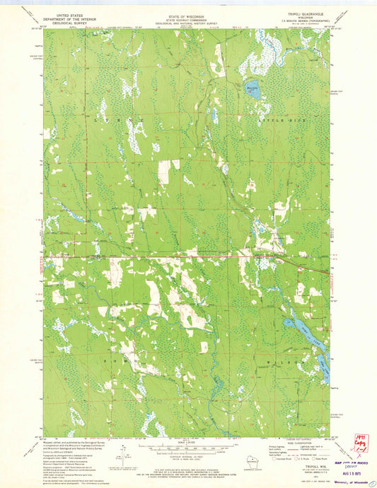 Classic USGS Tripoli Wisconsin 7.5'x7.5' Topo Map Image