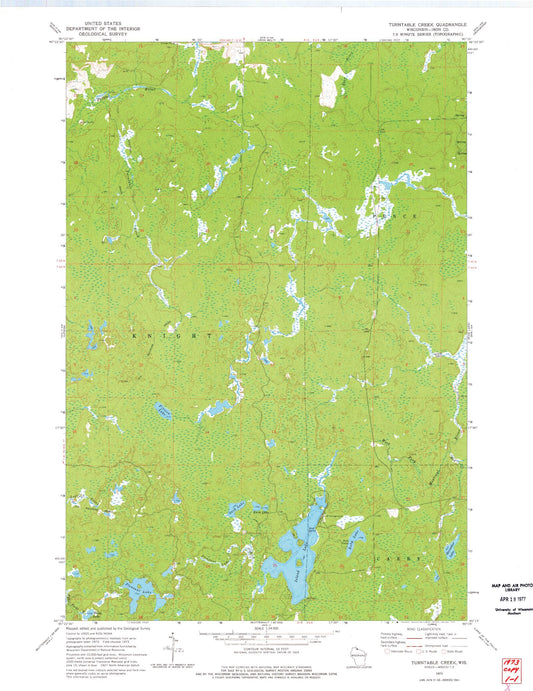 Classic USGS Turntable Creek Wisconsin 7.5'x7.5' Topo Map Image