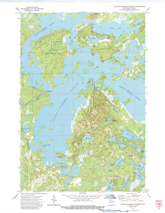 Classic USGS Turtle-Flambeau Flowage Wisconsin 7.5'x7.5' Topo Map Image