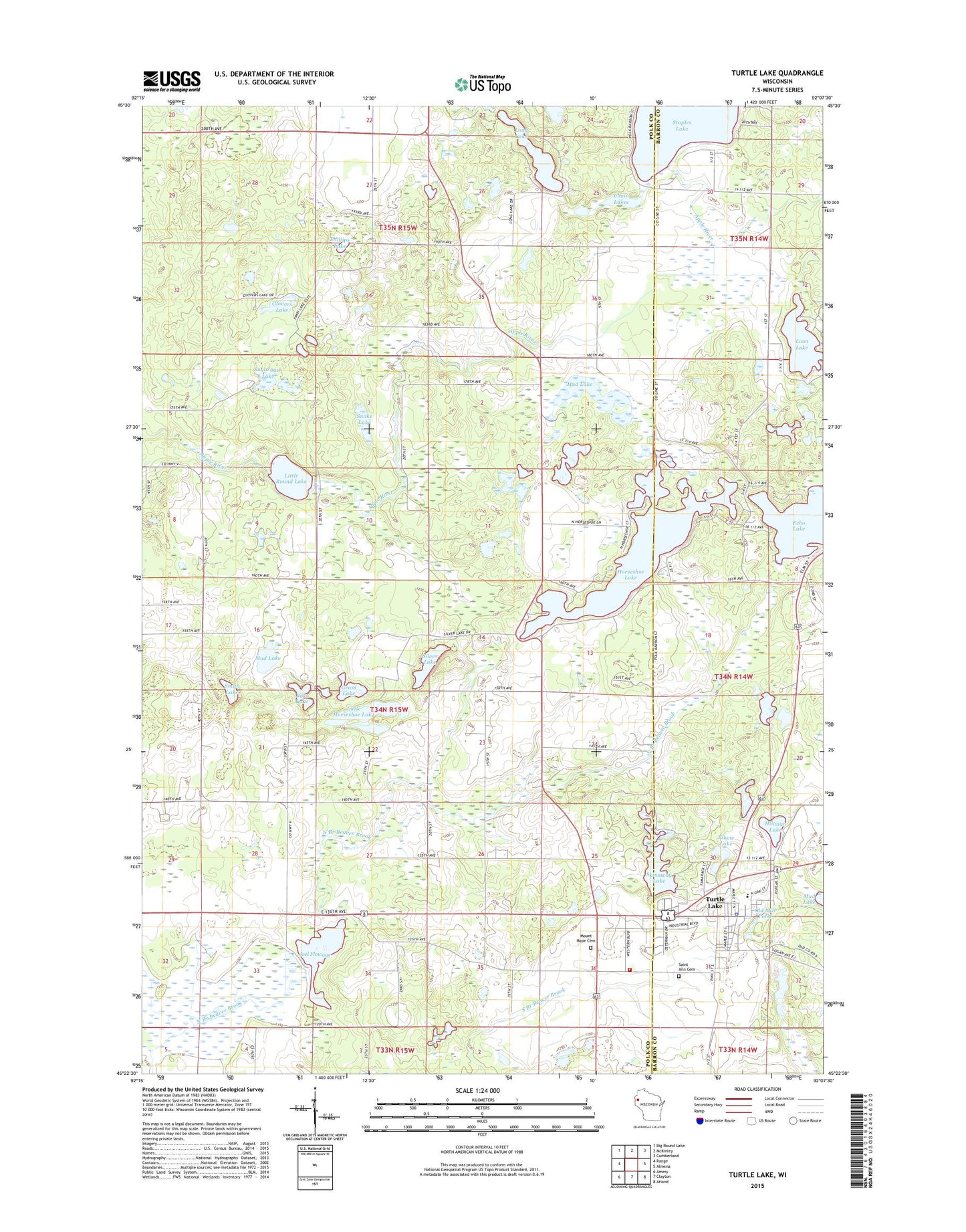 Turtle Lake Wisconsin US Topo Map Image