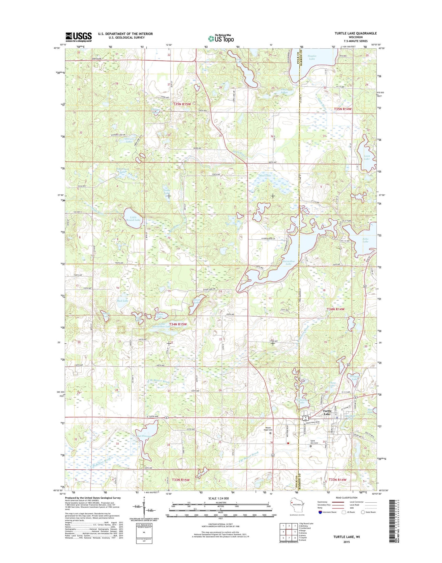 Turtle Lake Wisconsin US Topo Map Image