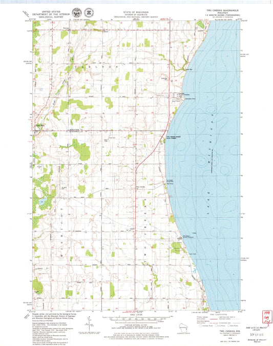 Classic USGS Two Creeks Wisconsin 7.5'x7.5' Topo Map Image