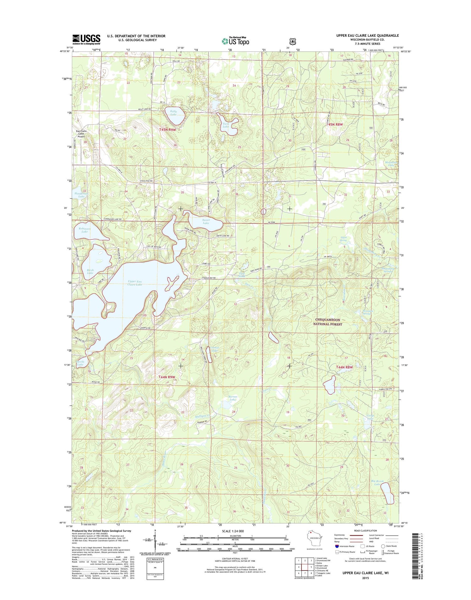 Upper Eau Claire Lake Wisconsin US Topo Map Image